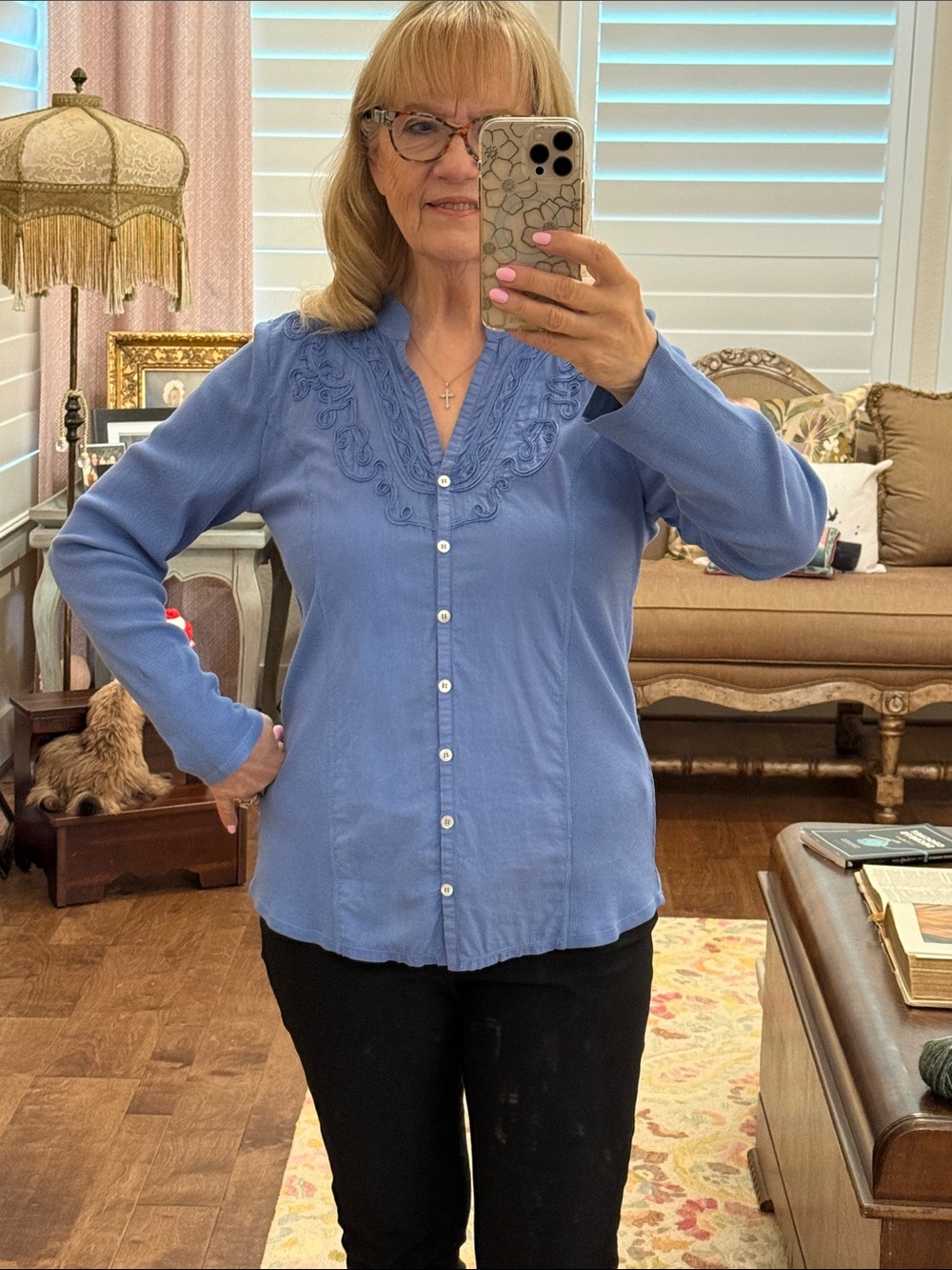 Soft Surroundings blue shirt style top